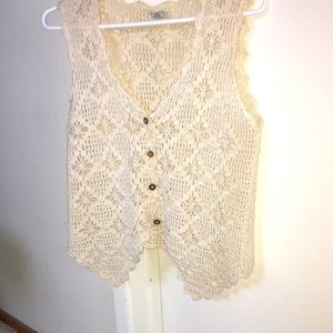 COPY - THE LACE WORKES CREAM HAND CROCHET BUTTON DOWN TOP, VEST
